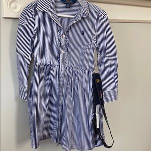 Polo long sleeve  shirt dress with belt.